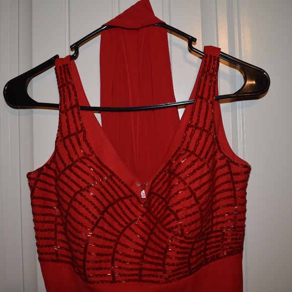 Red Beaded Evening Gown - Picture 2 of 4
